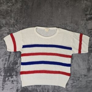 Vintage Islemode Red And Blue Striped Knit Sweater Womans Size Small - Medium